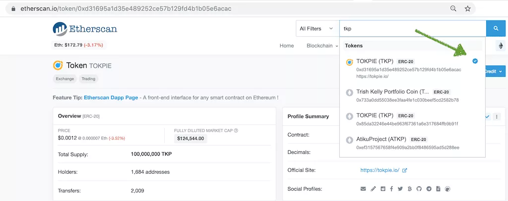 TKP Blue Checkmark on Etherscan