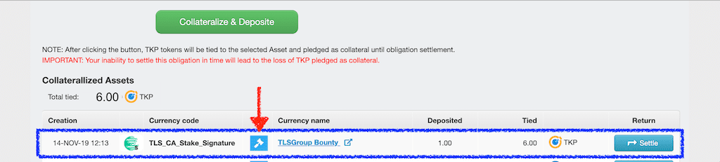 Trade TLS bounty stakes after depositing