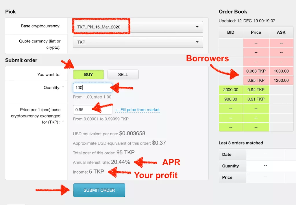 Lending TKP token by buying TKP Promissory note on Tokpie exchange