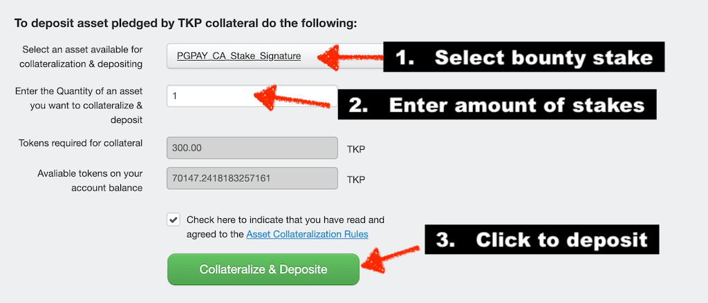how to deposit pgpay bounty stakes