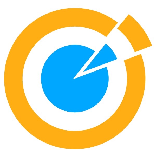 Big orange circle and a smaller blue circle inside symbolising taking a piece of pie