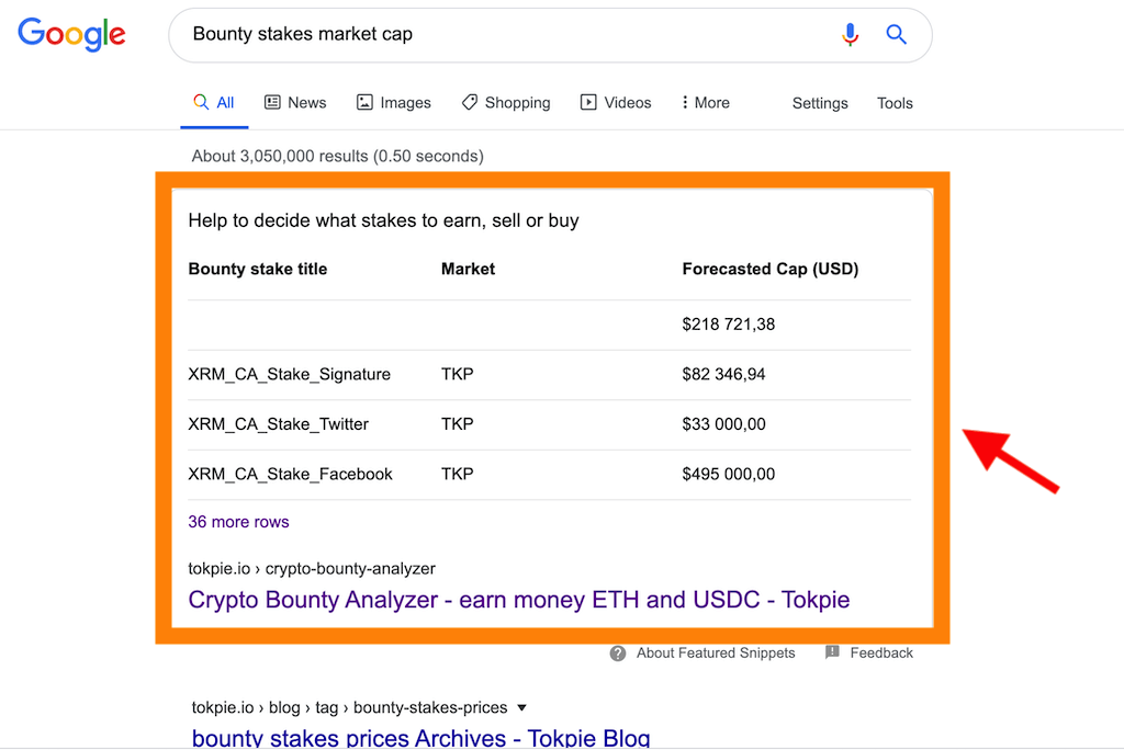 bounty stakes featured snippet
