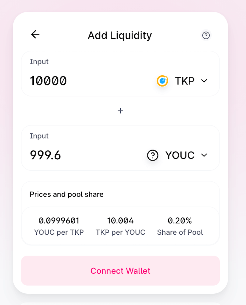 Add Liquidity TKP and YOUC