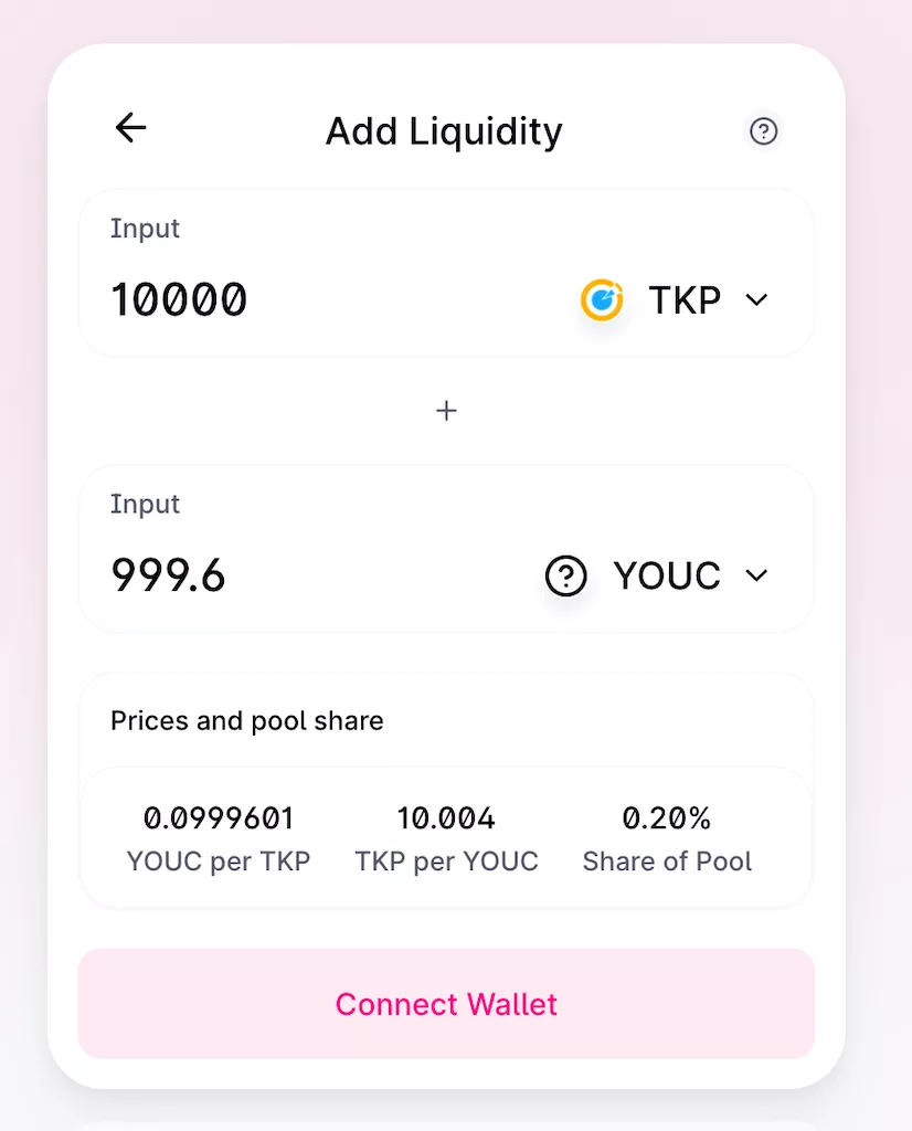 Add Liquidity TKP and YOUC