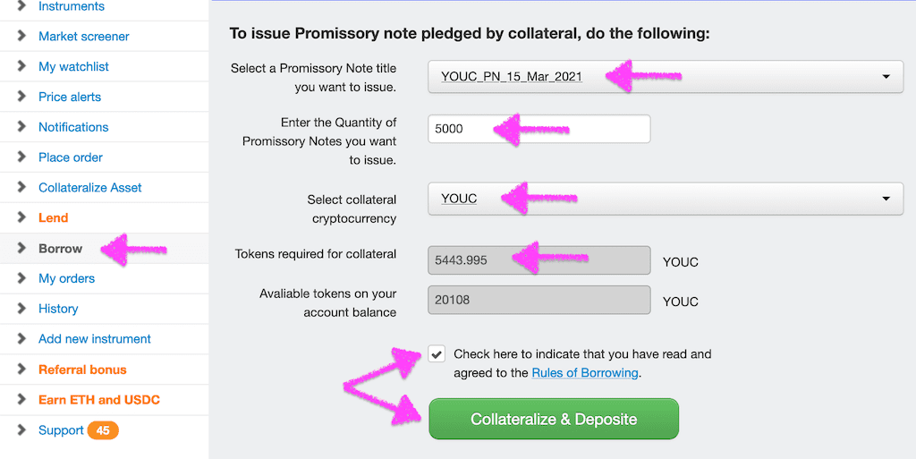 issue YOUC promissory notes