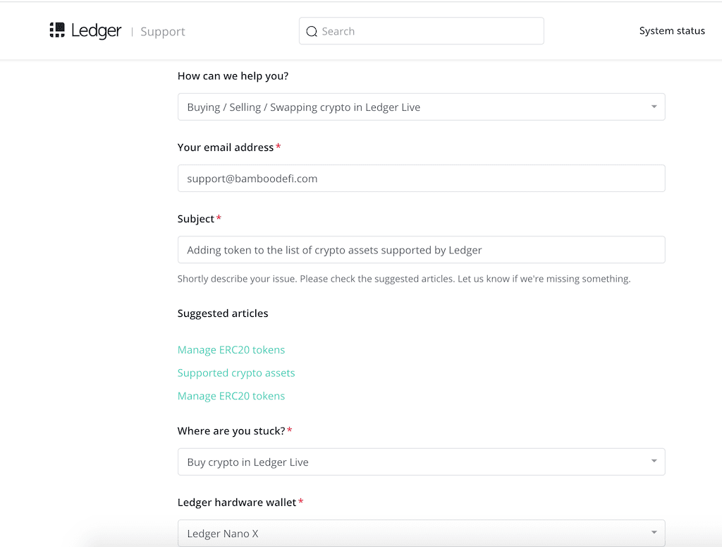 Filling the Ledger form