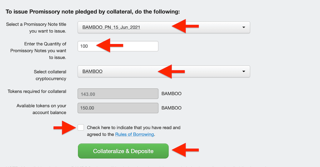 how to issue Bamboo promissory notes