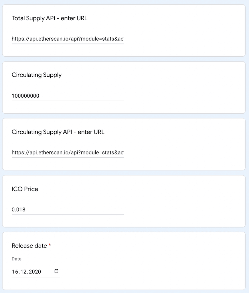 Step 3: Filling Coincodex form