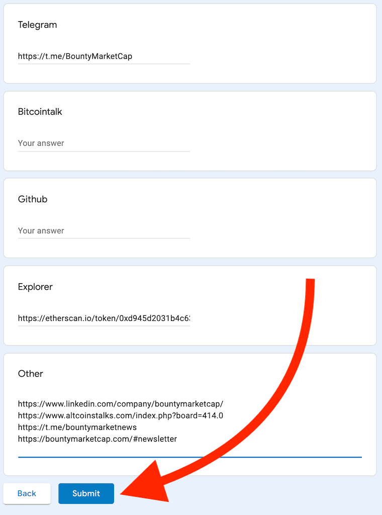 Step 6: Filling Coincodex form