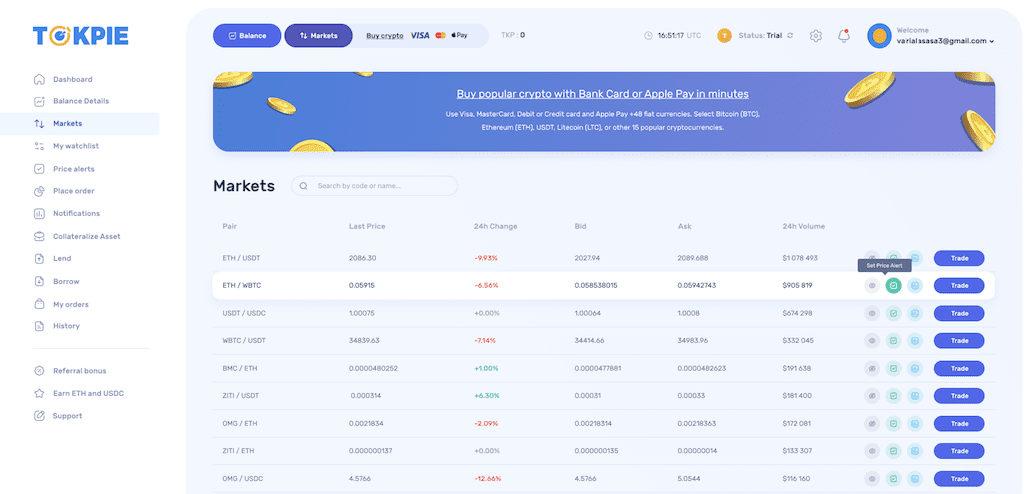 New market page on Tokpie