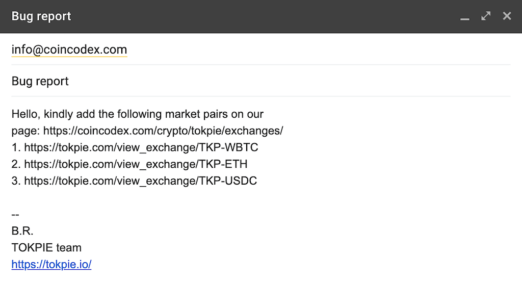 report to Coincodex's support