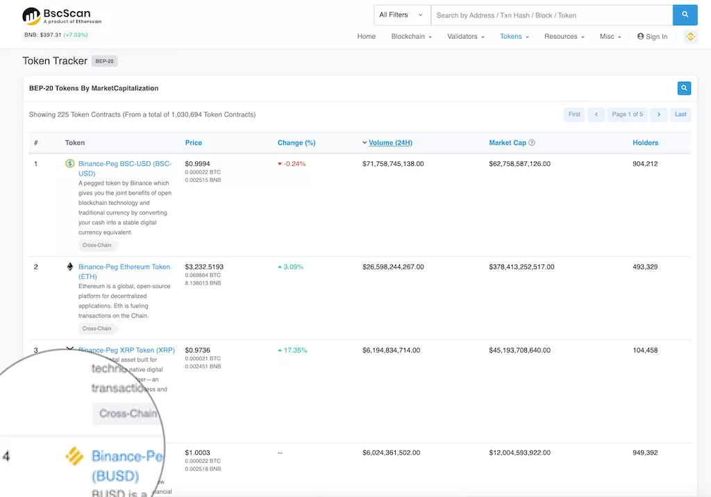 Binance USD (BUSD) on BSCscan