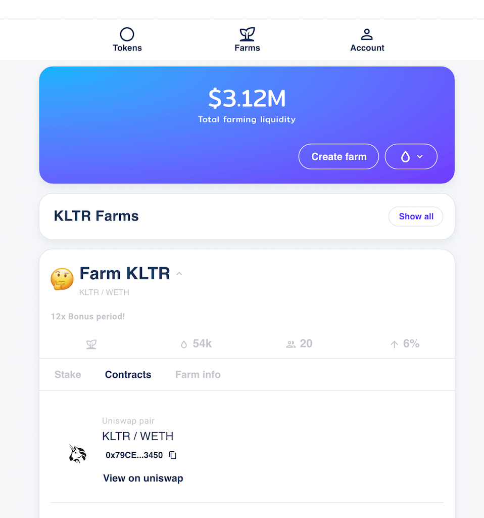farm KLTR tokens