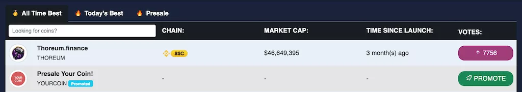 Cointoplist dashboard
