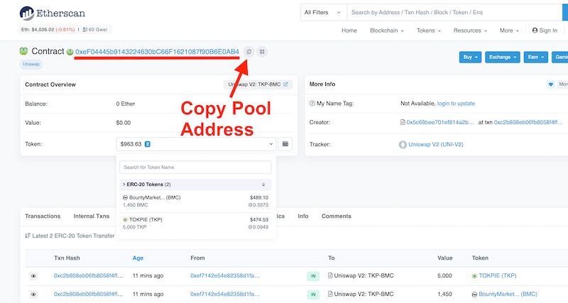 Get the Pool Address on Etherscan
