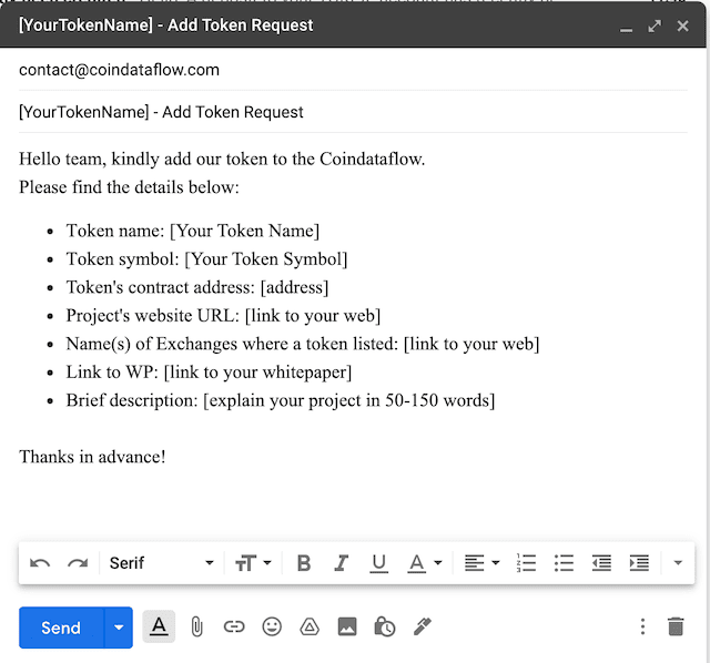 submit token to Coindataflow