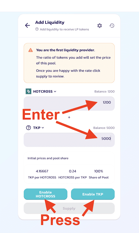 Enter amounts and confirm them