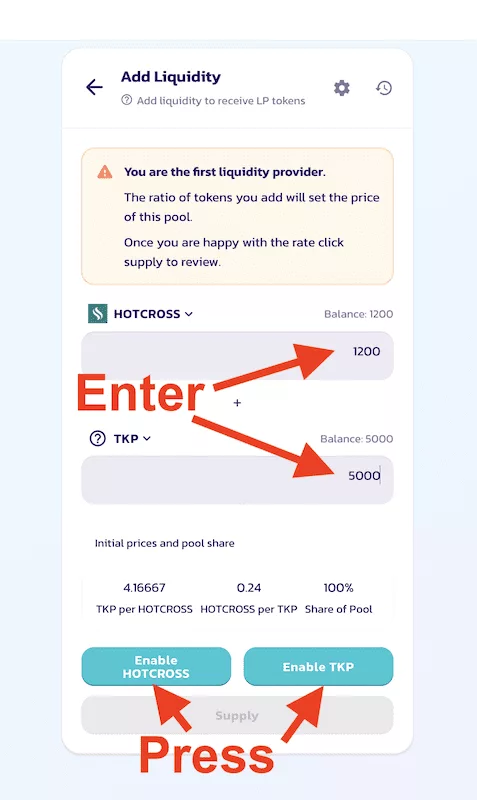 Enter amounts and confirm them