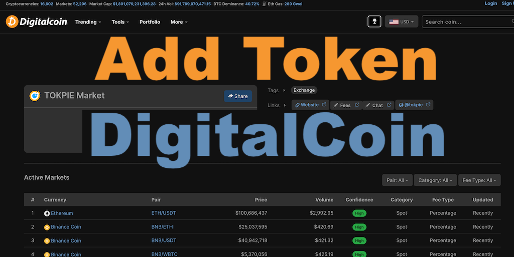 How to add token to DigitalCoinPrice