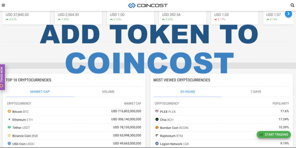 How to add token to Coincost