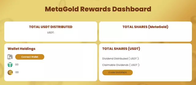 MetaGold Rewards dashboard