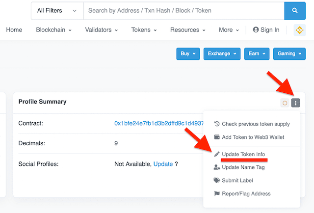 Basic update of token profile on explorer