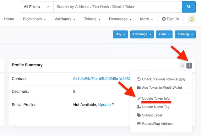 Basic update of token profile on explorer