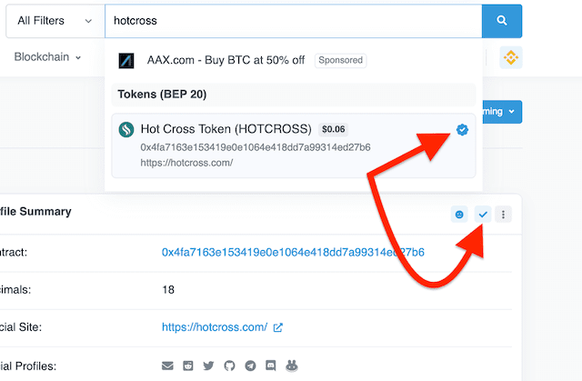 Get a blue CheckMark on BscScan
