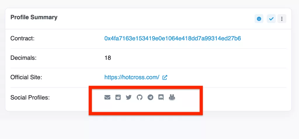 Social profile on BSCscan and Etherscan