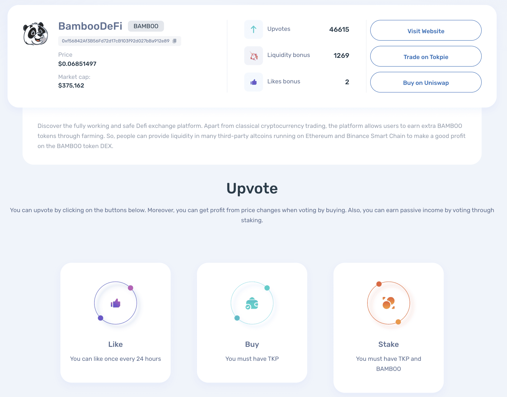 Profile page for your token