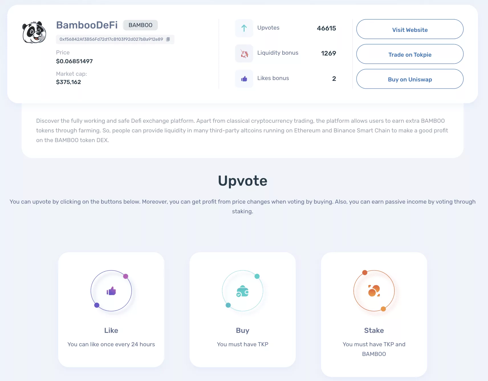 Profile page for your token