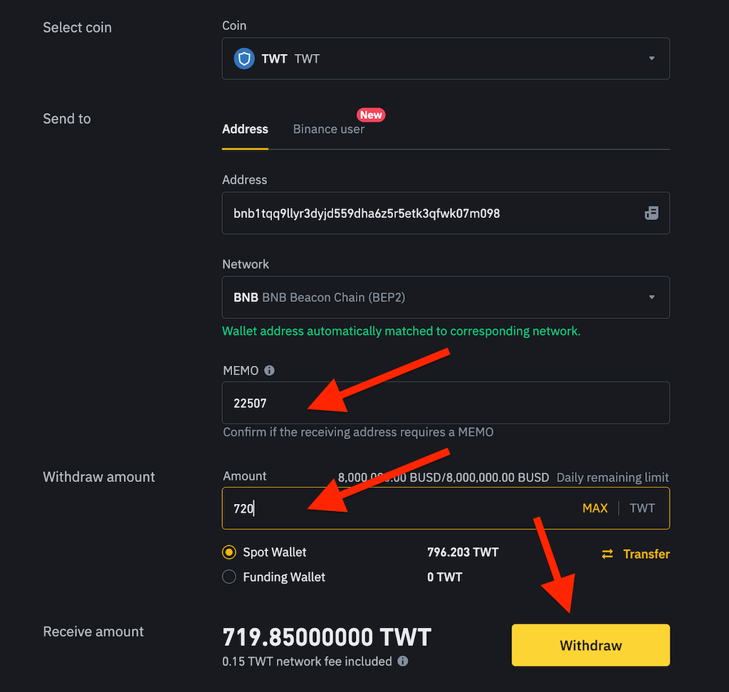 pay TWT BEP2 to TrustWallet