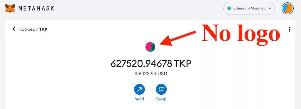 no token's logo when sending