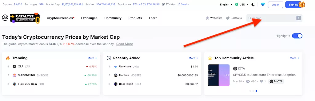 Go to the CMC's list of coins.