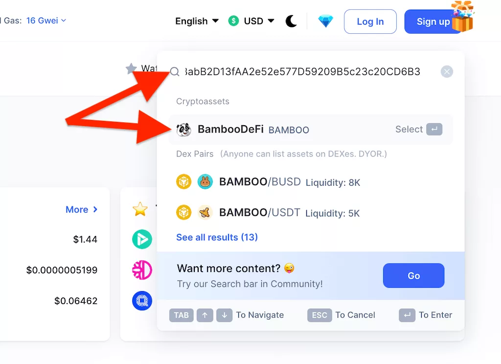 Search by token's address
