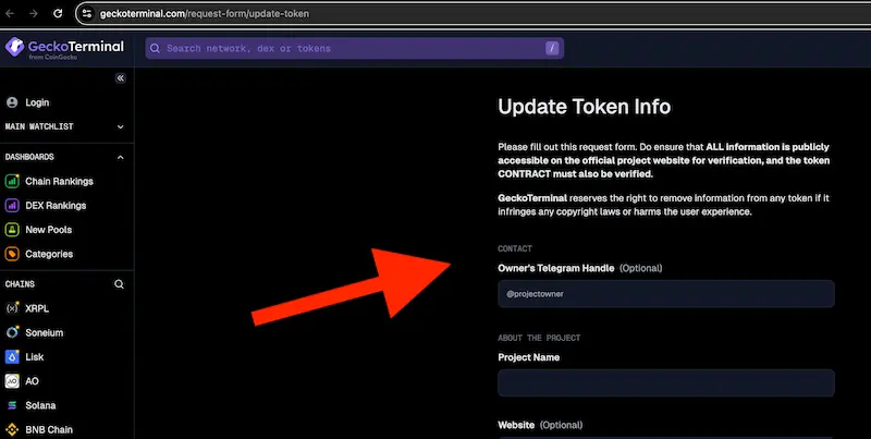Updating token's info on GeckoTerminal.
