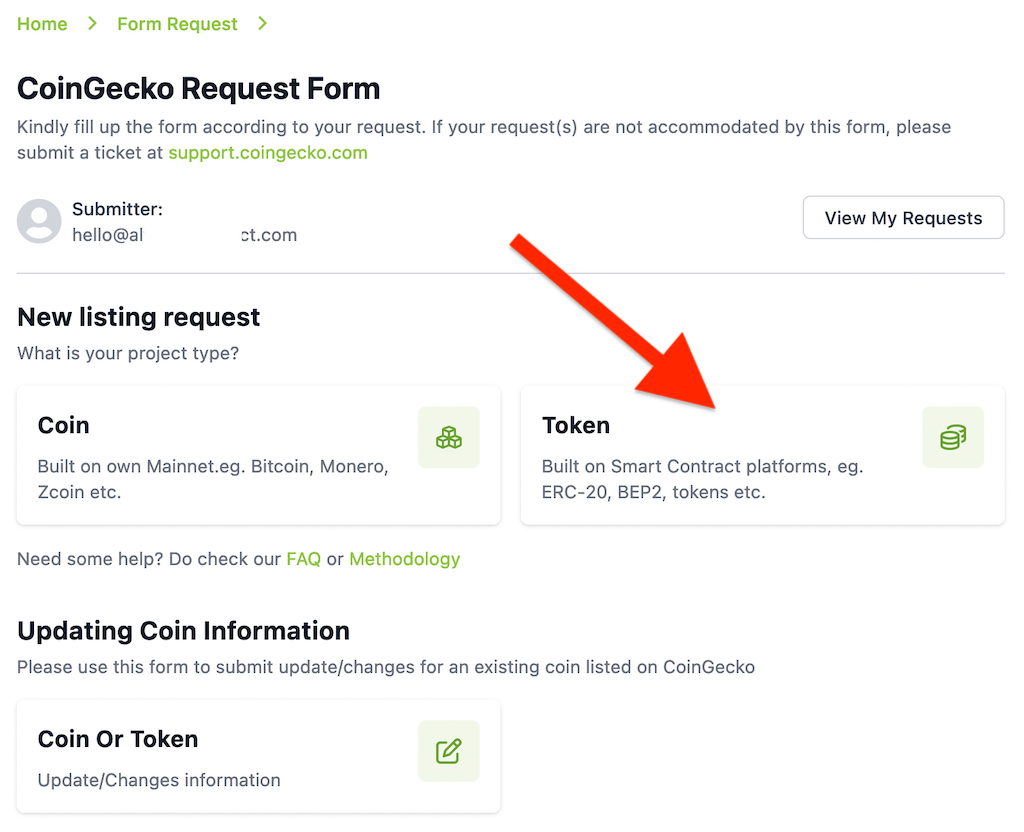 Click on the "Token" tab