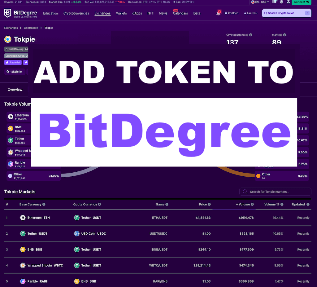 How add token to BitDegree
