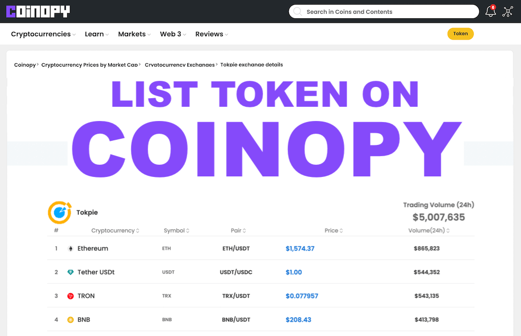 How to add token to Coinopy