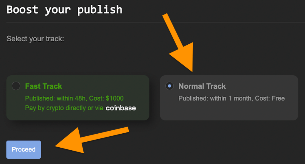 select Normal Track for listing a coin on Coinpaprika