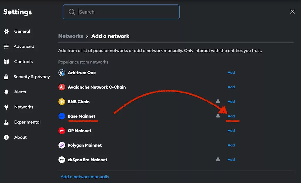 Add Base to Metamask