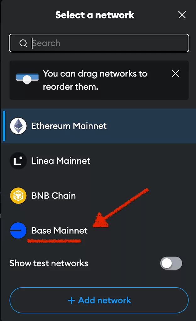 Adding Base to Metamask