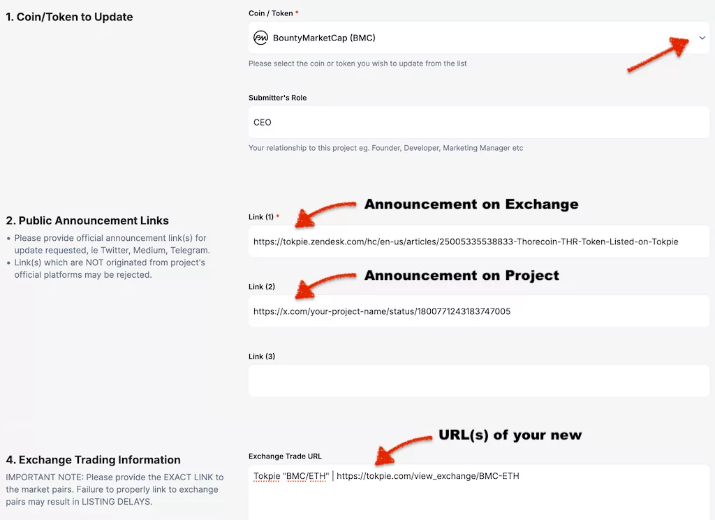 fill our the form for update